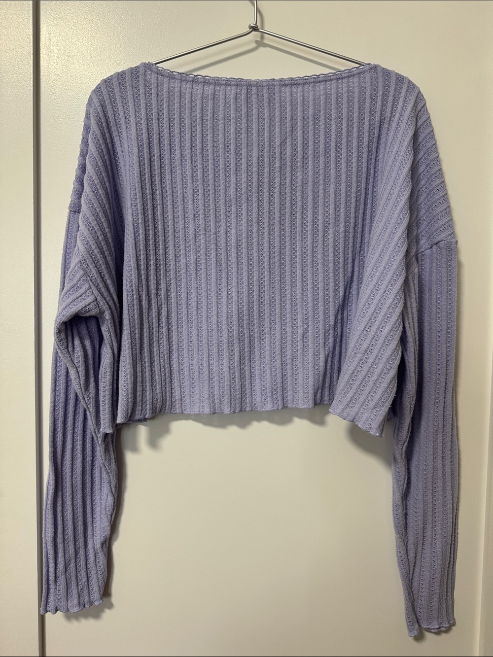 Light Purple Ribbed Button-Front Crop Top - Picture 3 of 3